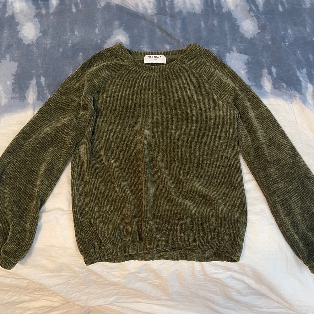 Kids Olive Green Velvet Wool Sweater